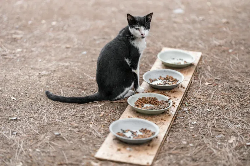食事をするシニア猫